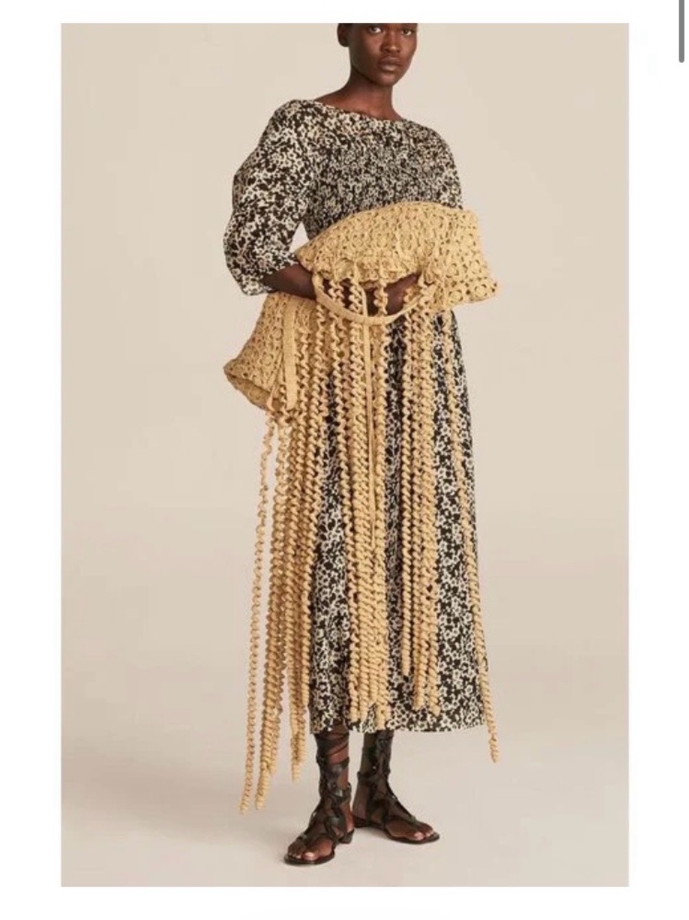 Rebecca Taylor floral Crochet Fringe Tote in Beige NEW/ SOLD OUT